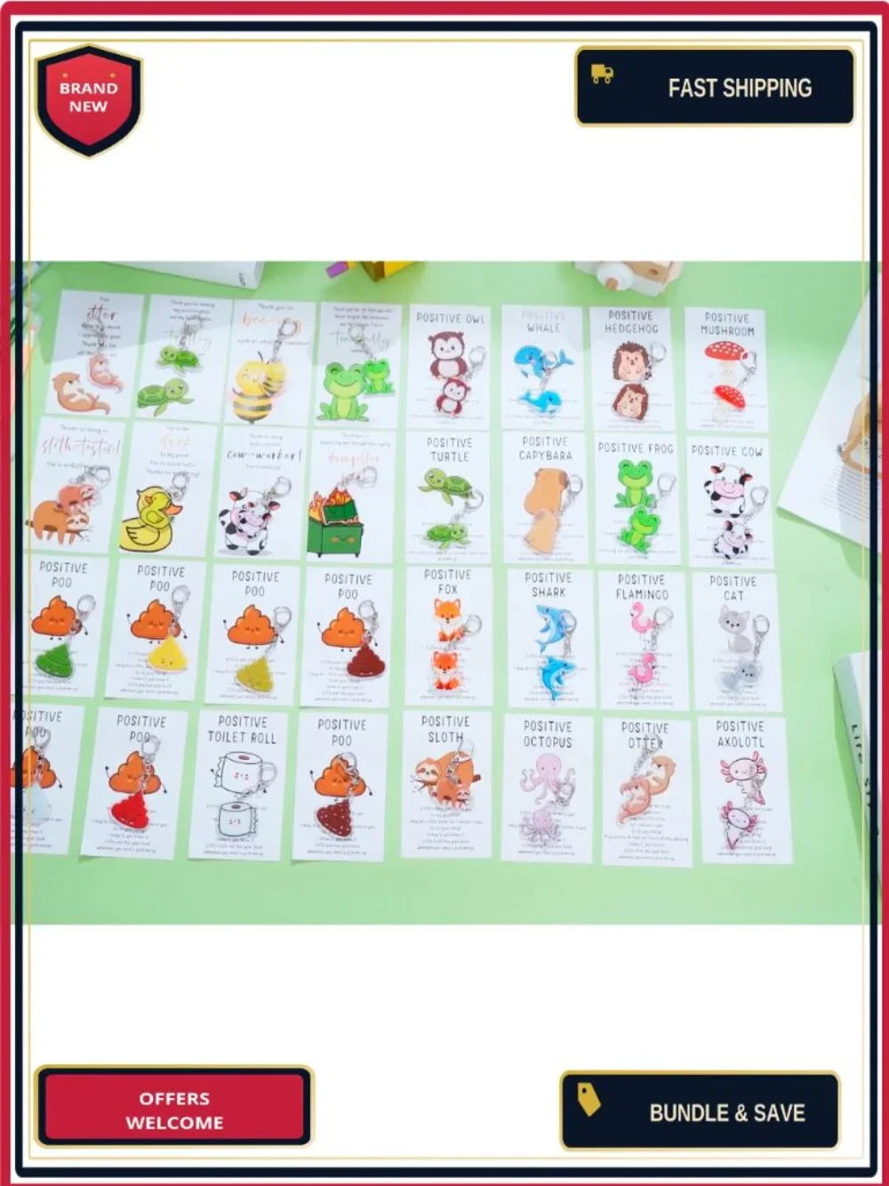 Positive Animal Keychain Set Bulk 48 Motivational Cards Thank You Gift